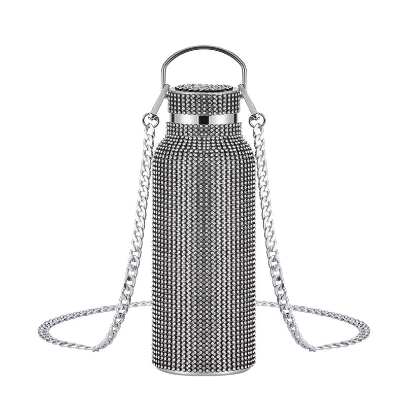 Rhinestone Encrusted Vacuum Flask High Capacity Stainless Steel Bag - Pleasures and Sins   Pleasures and Sins