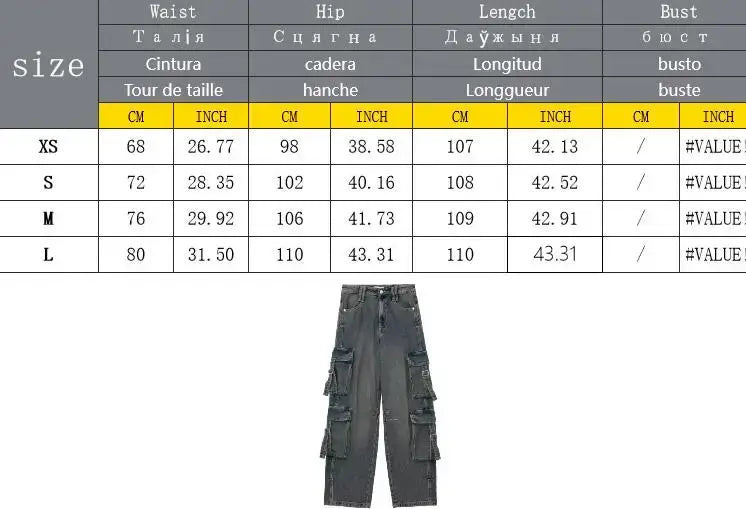 Womens Denim Cargo Long Pants Vintage Casual Street Loose