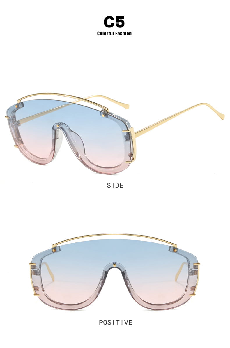 Lunettes de soleil tendance à grande monture avec une touche métallique haut de gamme