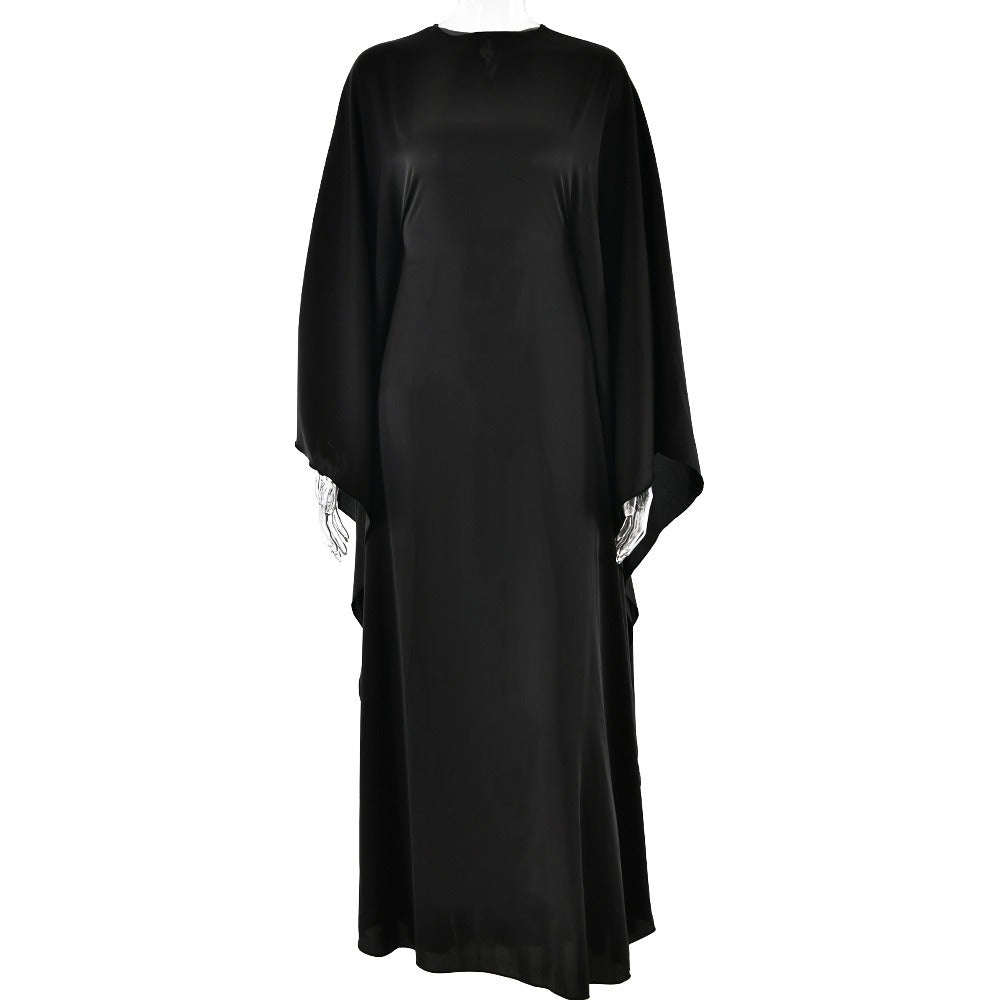 Round neck, satin bat sleeve, loose fitting dress, sexy and fashionable long dress - Pleasures and Sins   Pleasures and Sins