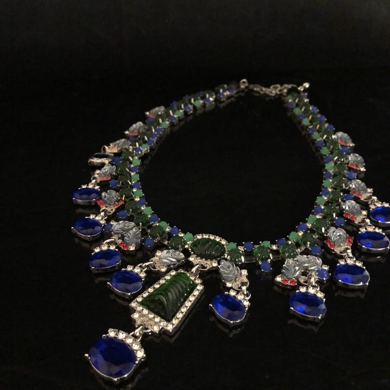 Blue Rhinestone Necklace and Earrings Set