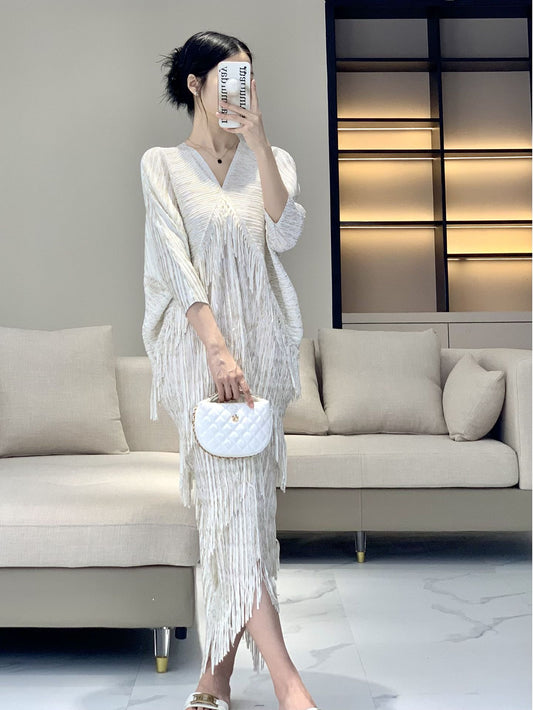 French style midi tassel dress with high-end niche design sense