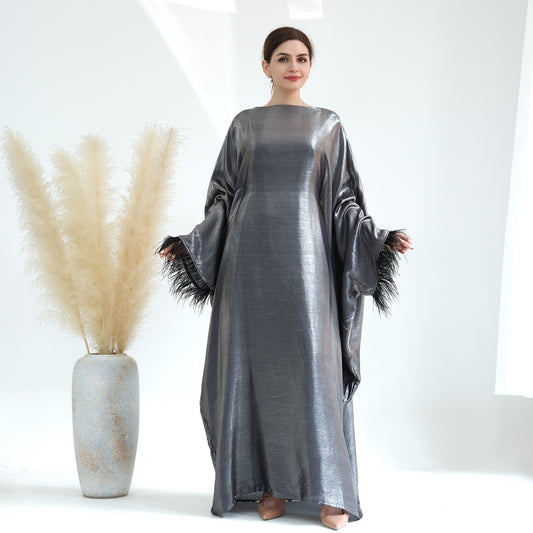 Dubai Spring/Summer Party Fur Sleeves Dress Robe - Pleasures and Sins   Pleasures and Sins