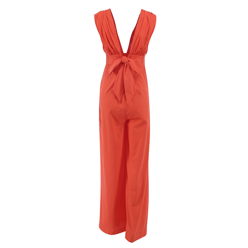 Ladies Casual Loose Sleeveless Wide Pants Cotton Jumpsuit - Pleasures and Sins   Pleasures and Sins