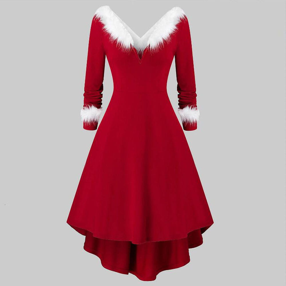 Red Lace Christmas Dress with Musical Notes and Santa