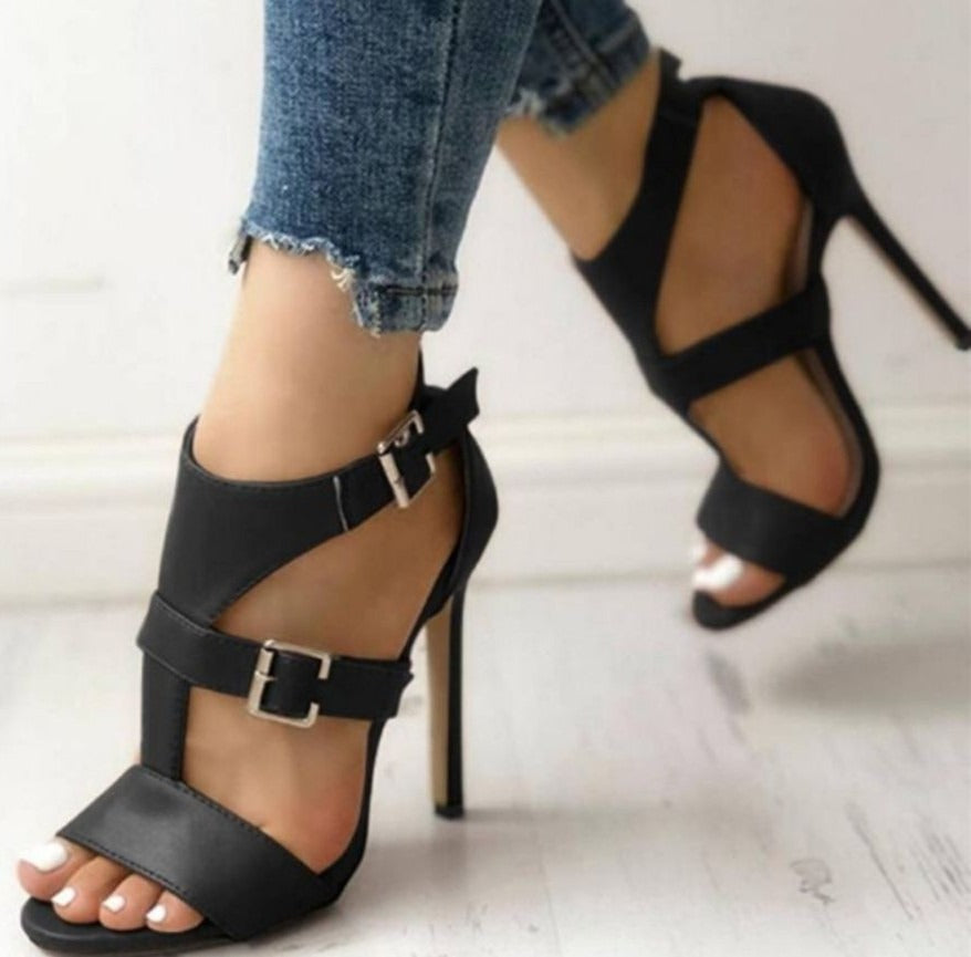 High heel summer thick heel buckle sandals - Pleasures and Sins   Pleasures and Sins