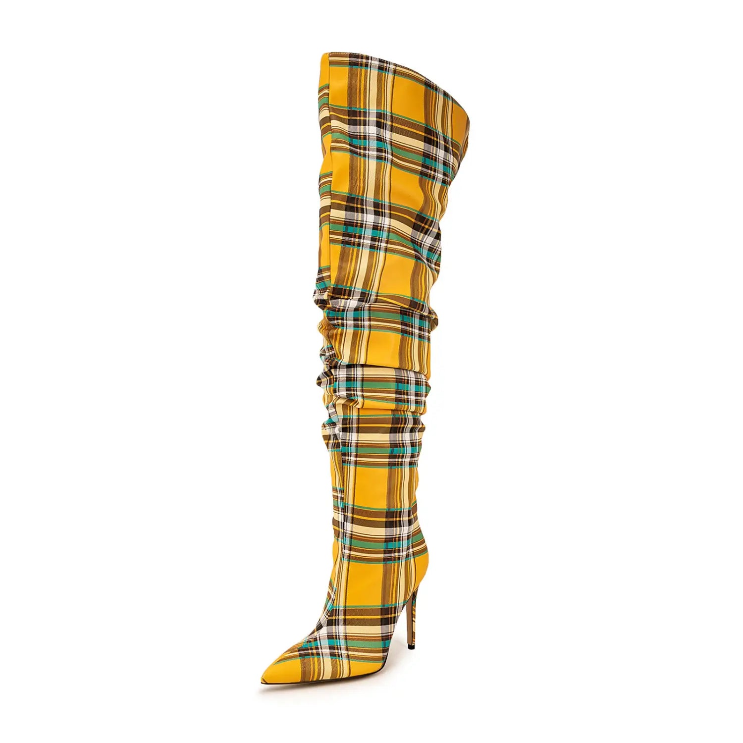 Ladies High Stiletto Heel Tartan Pattern Punk Boots