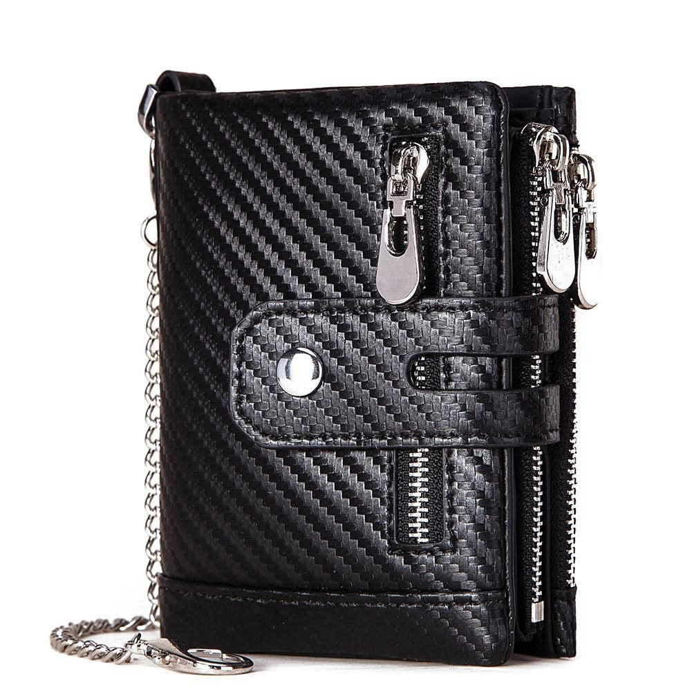 Mens short genuine leather wallet with zip and chain detail - Pleasures and Sins   Pleasures and Sins