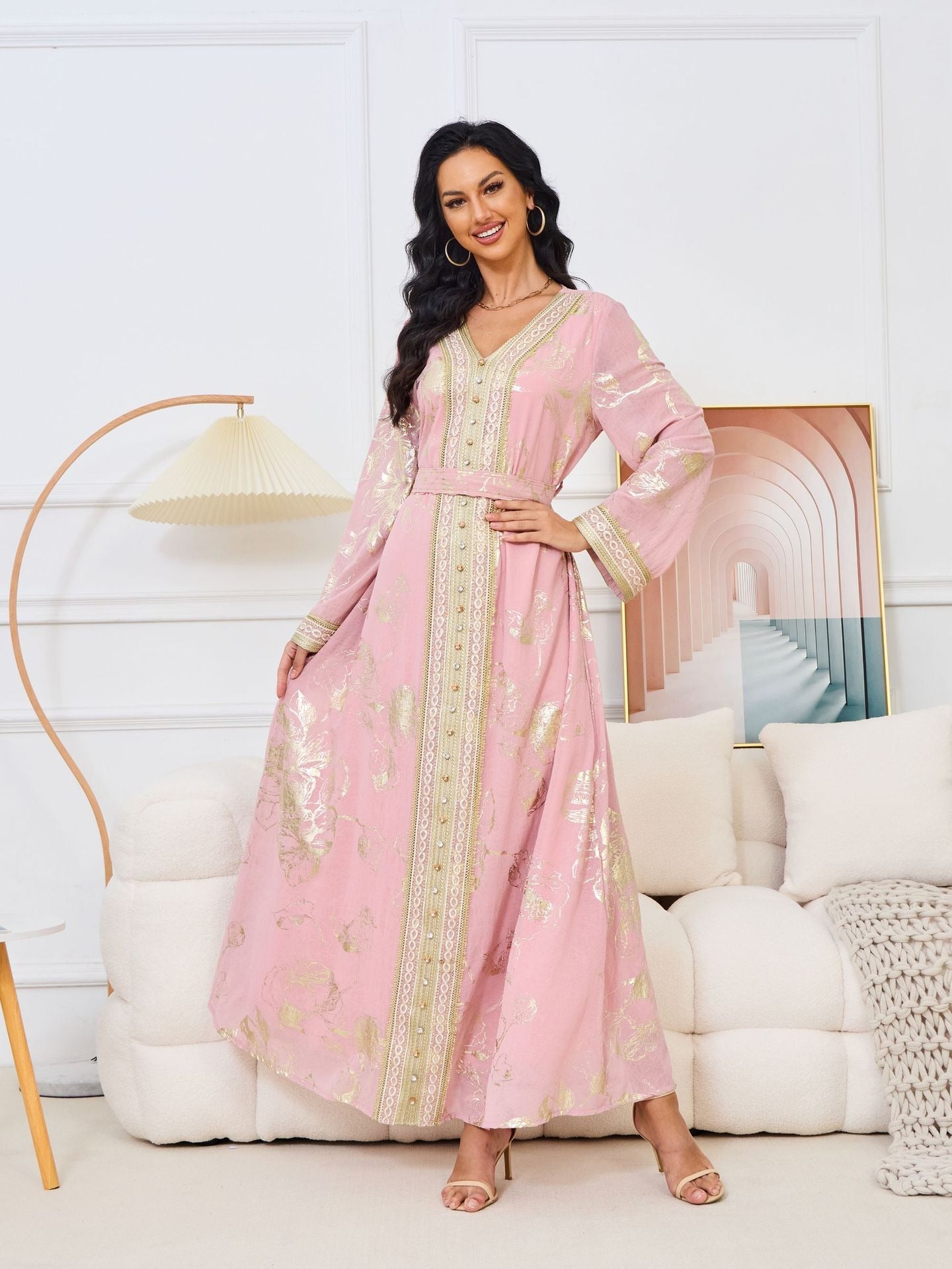 Muslim Womens Dress New Pink Stamped Fashion Party Robe - Pleasures and Sins   Pleasures and Sins