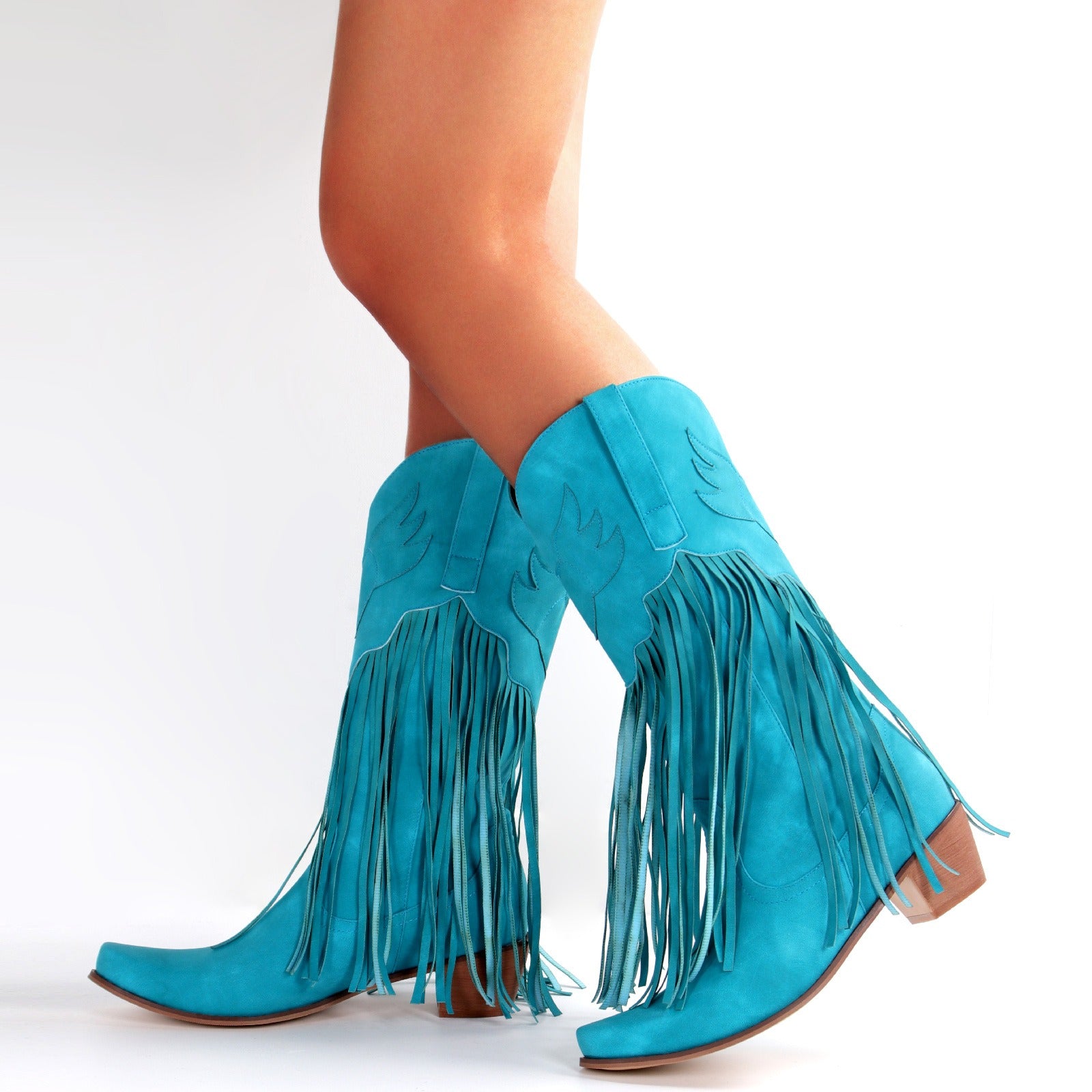 Womens Cowboy Boots Tassel Mid Boots Thick Heel Pointed Toe - Pleasures and Sins   Pleasures and Sins