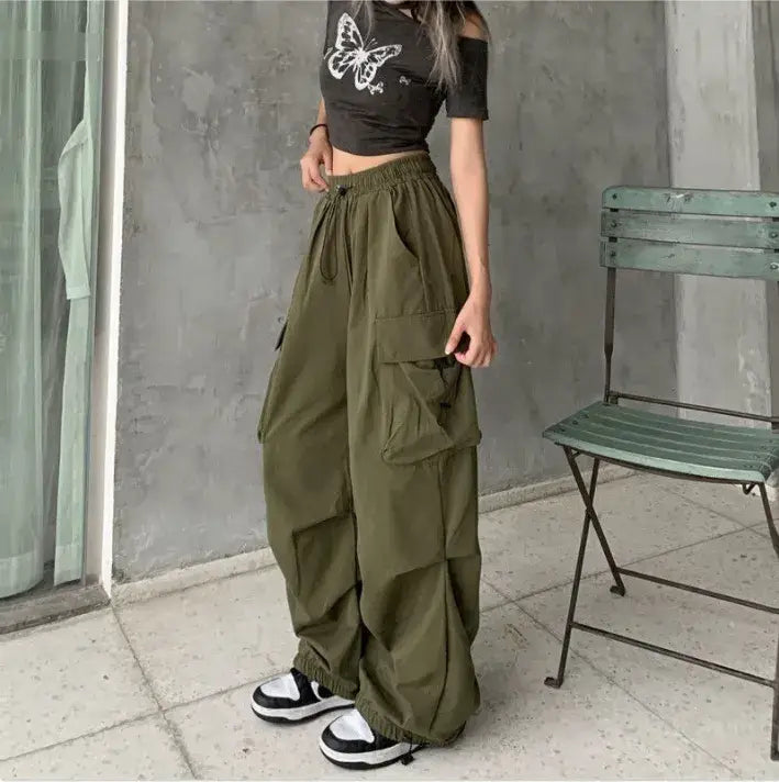 Pantalon large à jambes larges Cargo Baggy Parachute Womens Streetwear