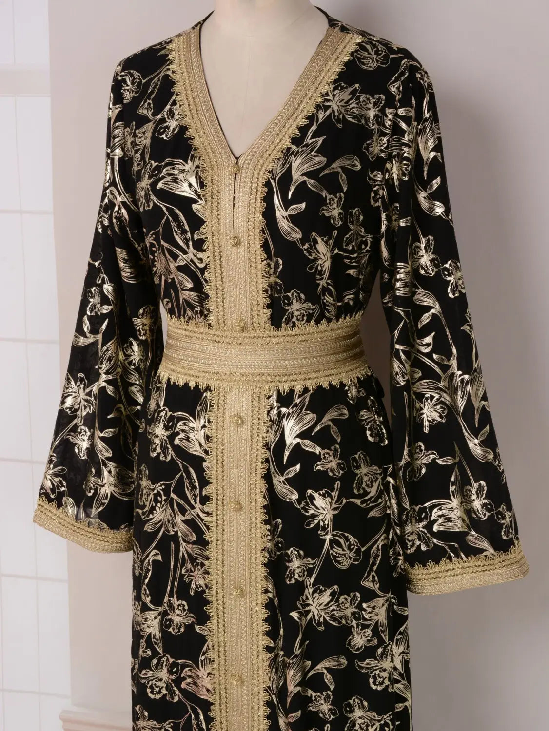 Abendkleid Muslim Blume Goldprägung Mode Robe