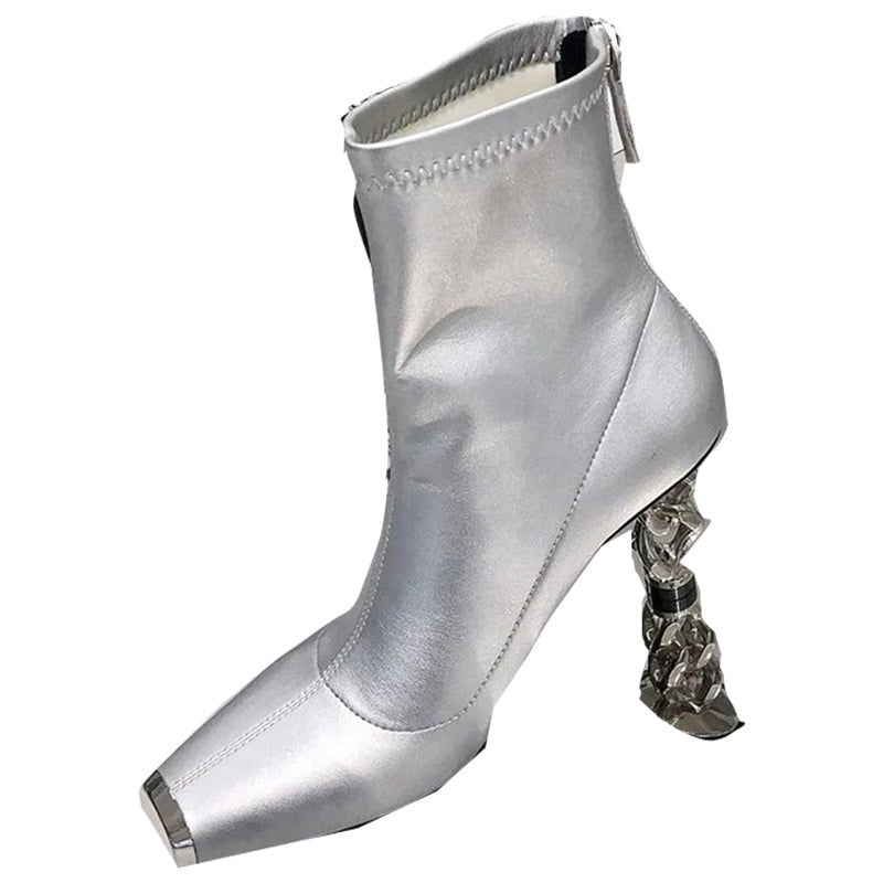 Versatile Womens Boots Square Toe, Unique Metal Heel Comfortable - Pleasures and Sins   Pleasures and Sins