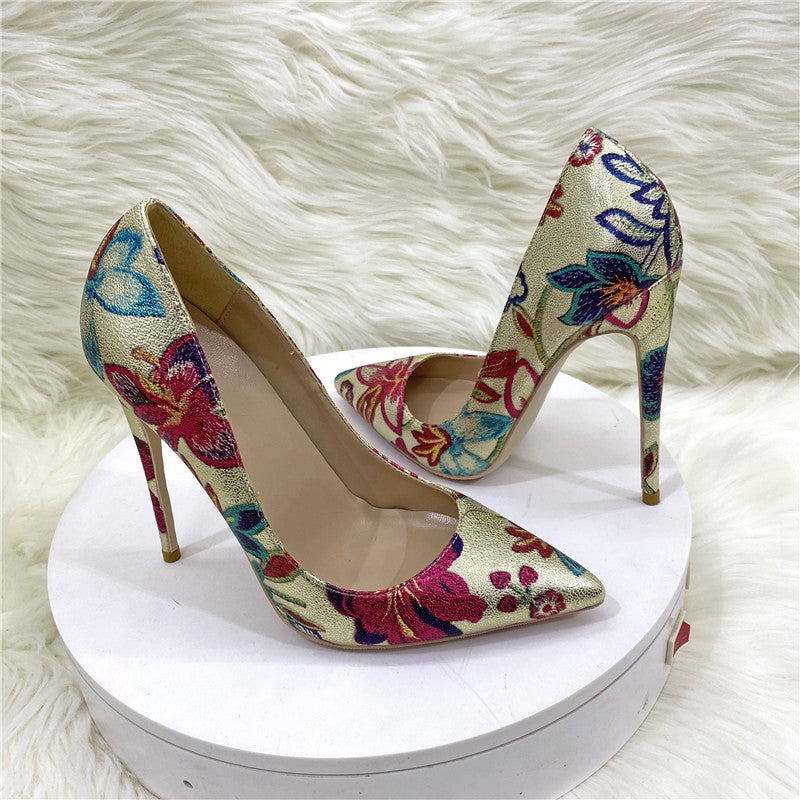 Gold Embroidered Floral High Heel Shoes - Pleasures and Sins   Pleasures and Sins