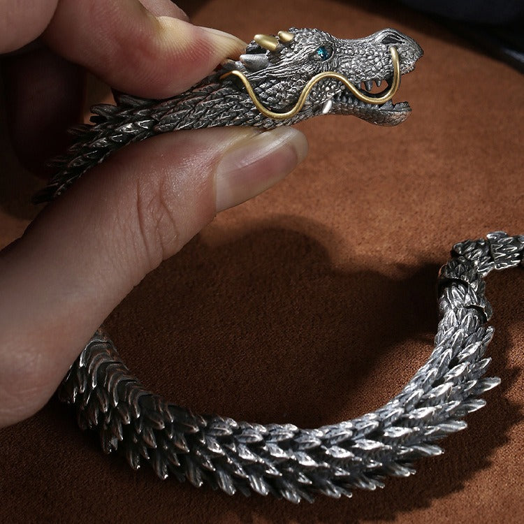 Dragon bracelet silver plated mens retro and trendy bracelet - Pleasures and Sins   Pleasures and Sins