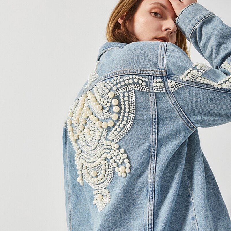 Embroidered Denim Jacket Beading Pattern Long Sleeve Vintage Western - Pleasures and Sins   Pleasures and Sins