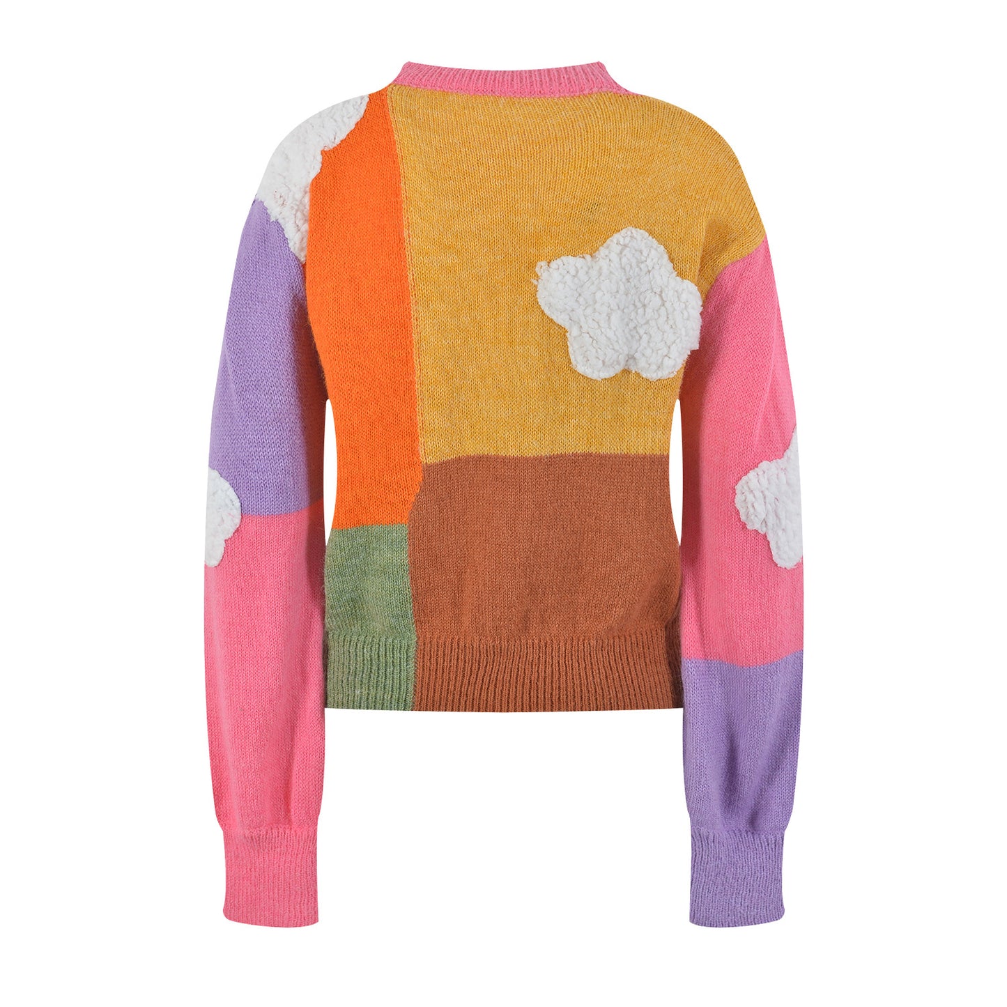 Ladies rainbow cloud short sweater, round neck long sleeved sweater