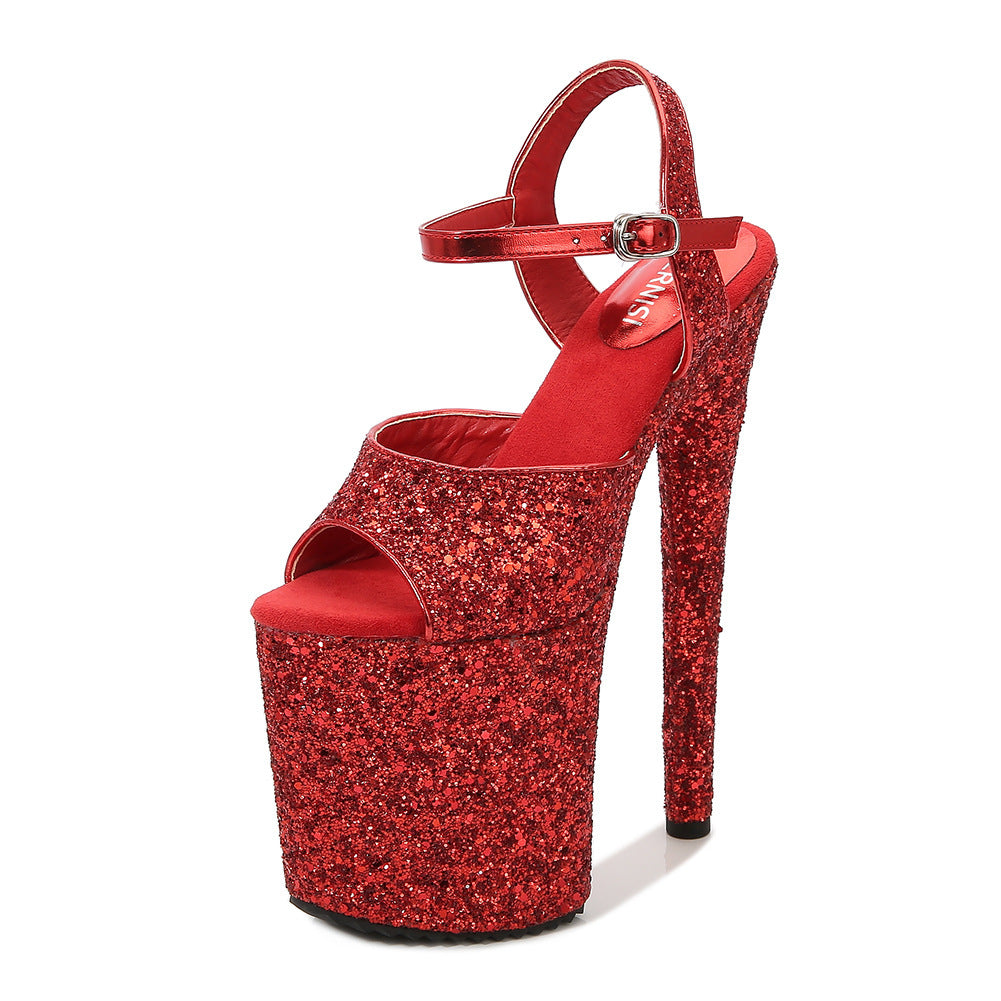 Ladies High Platform Heel, Open Toe, Glittered Sandals - Pleasures and Sins   Pleasures and Sins