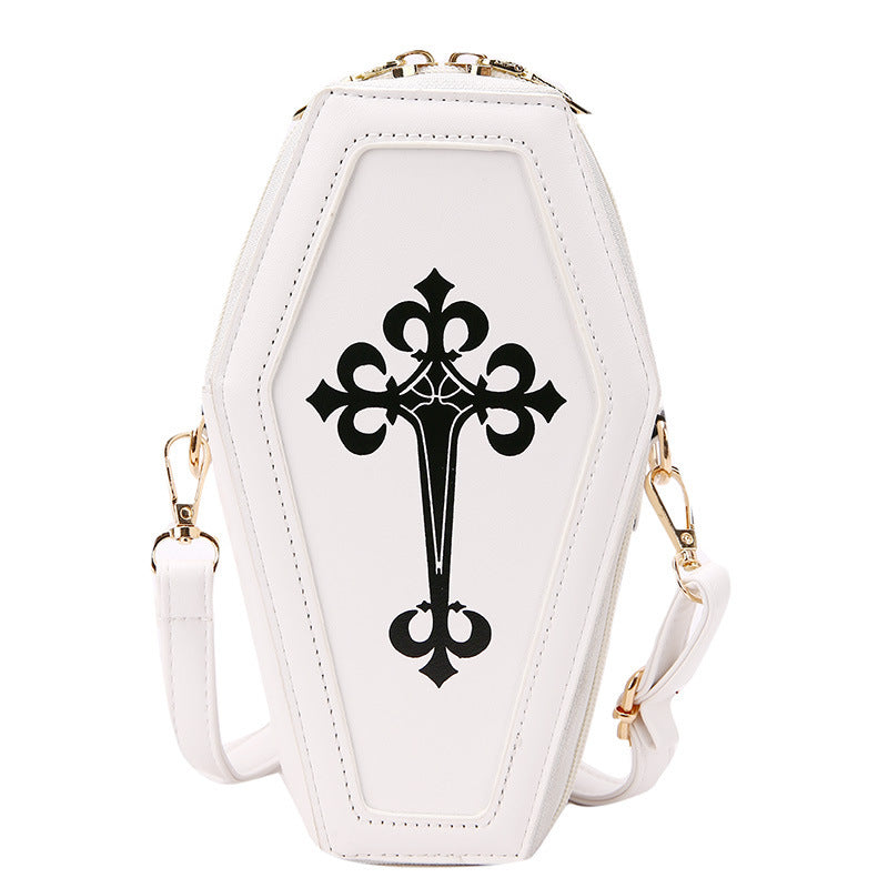 Retro Dark Personality Cross Coffin Female PU Shoulder Bag