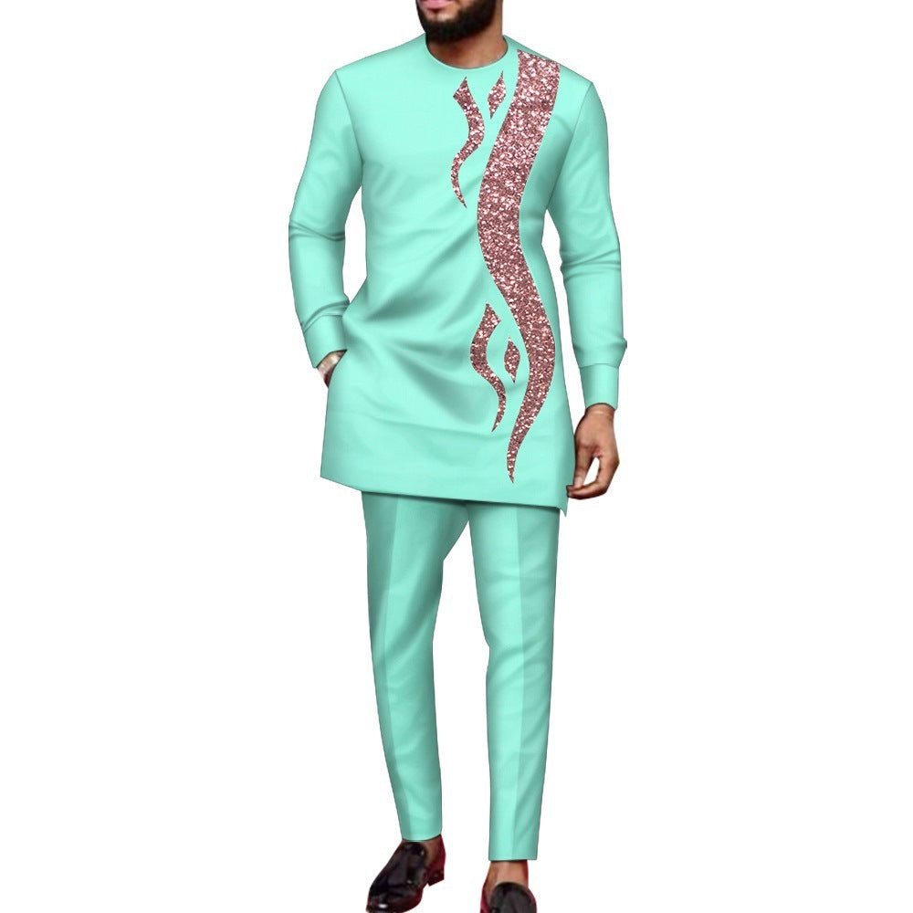 Men's African Fashionable Sequin Stitch Business Suit In 9 Designs