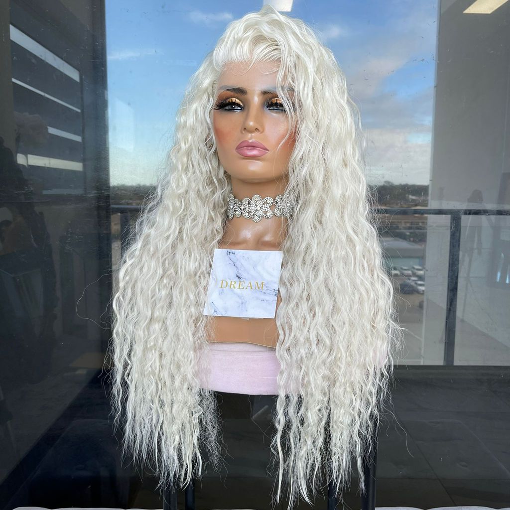 Ladies Lace Front Synthetic Long Curly Hair Blonde Wig - Pleasures and Sins   Pleasures and Sins