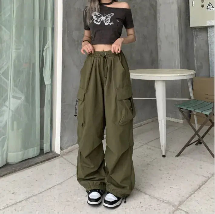 Pantalon large à jambes larges Cargo Baggy Parachute Womens Streetwear