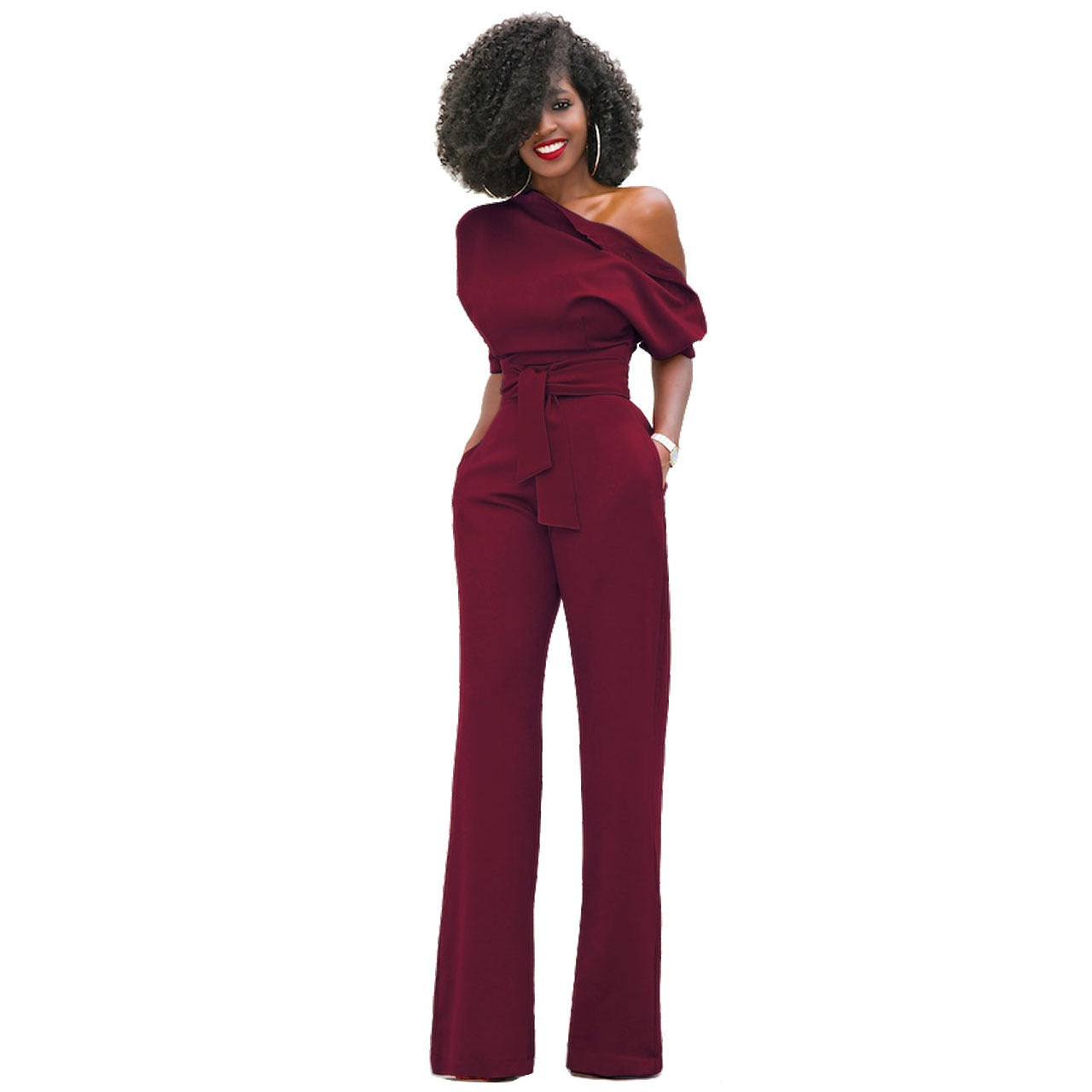 Diagonal collar button up jumpsuit wide leg pants - Pleasures and Sins   Pleasures and Sins