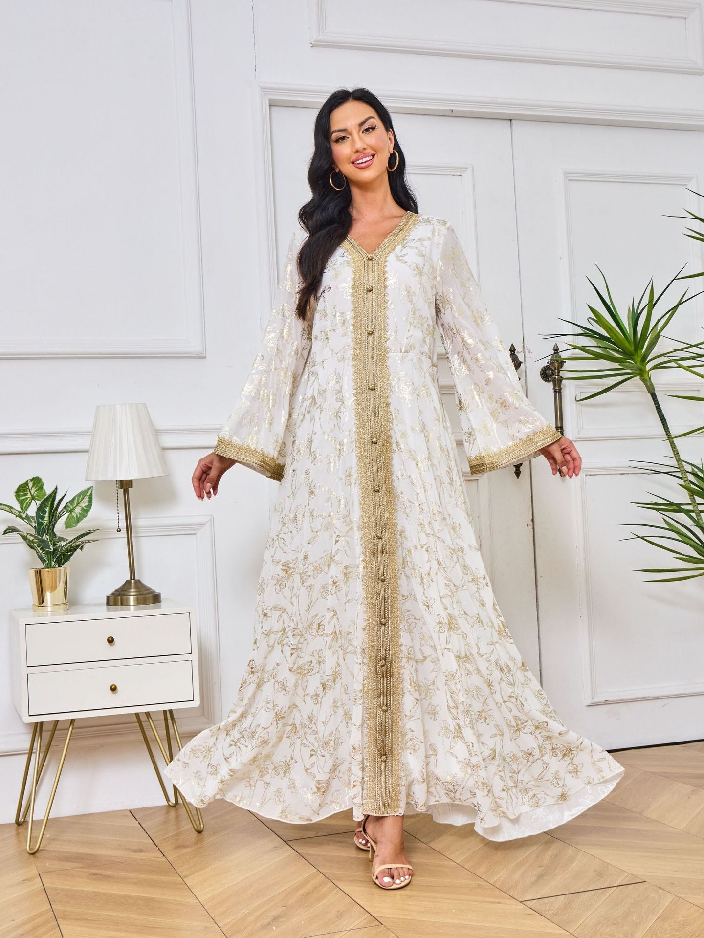 Evening Dress Muslim Flower Gold Stamping Fashion Robe - Pleasures and Sins   Pleasures and Sins