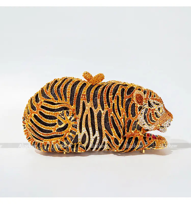 Metal Bling RhinestoneTiger Evening Luxury Clutch Bag