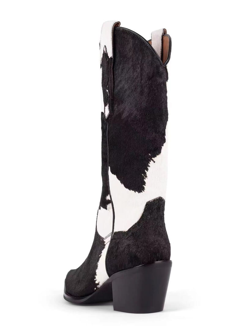 Womens Genuine Leather Pointed Toe Mid Calf Western Boots