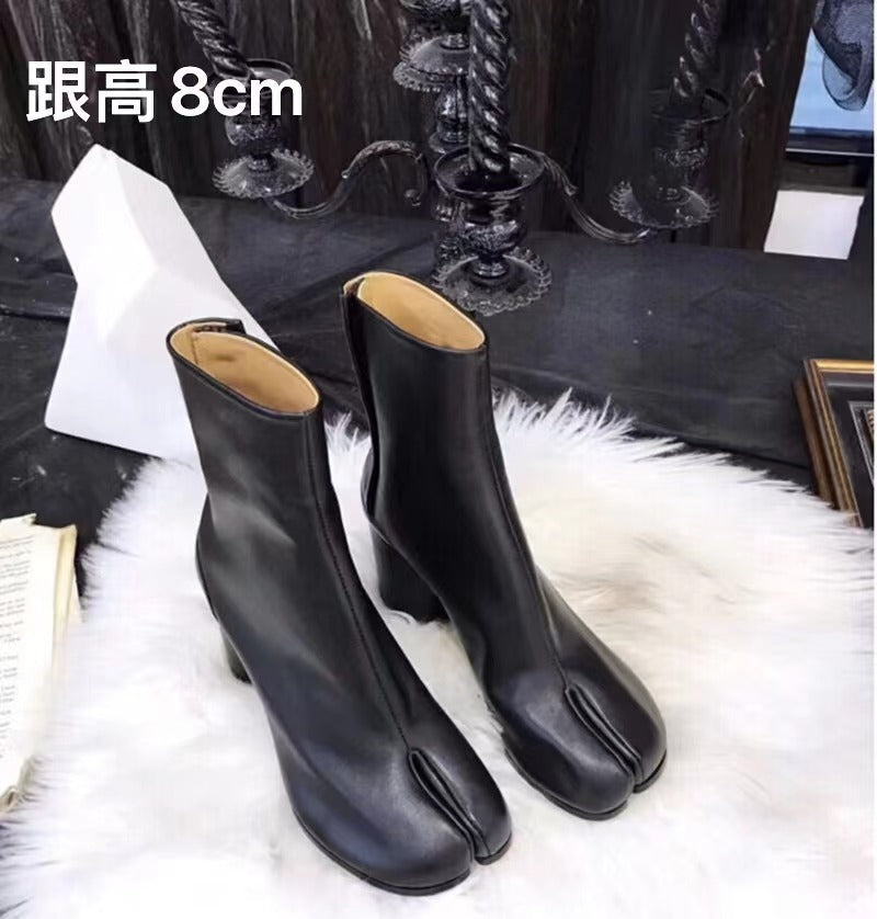 Ladies Split Toe Tabi Boots Solid Color 8cm Block Heel - Pleasures and Sins   Pleasures and Sins