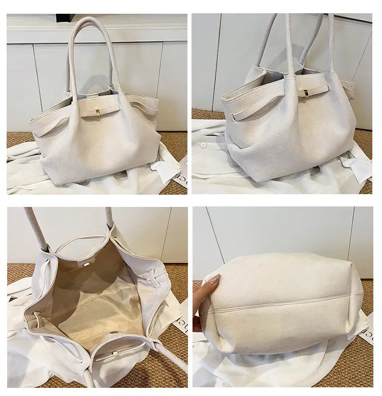 Sac à main en cuir structuré blanc, parfait pour les amateurs de fourre-tout élégant en daim qui ont besoin d'une grande capacité impressionnante.