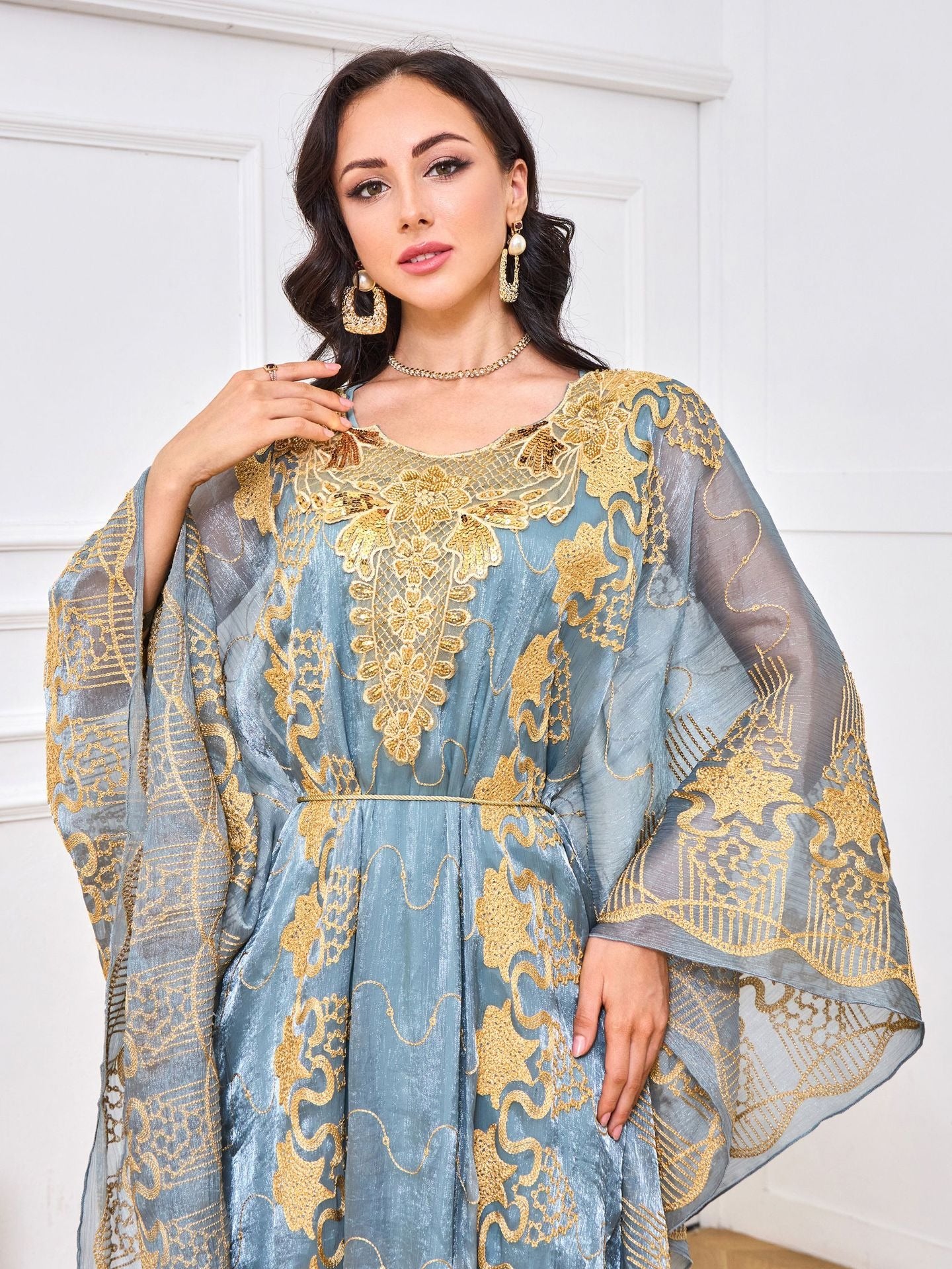 Moroccan Muslim Robe Embroidered Beaded Dinner Two Piece Set Dress - Pleasures and Sins   Pleasures and Sins