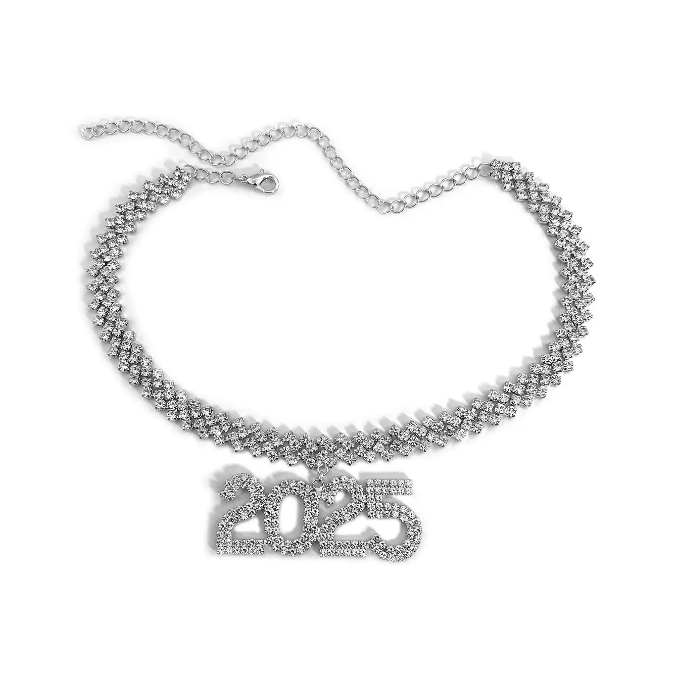 Diamond 2025 Year Necklace on Pearl Choker for Hip-hop Vibes