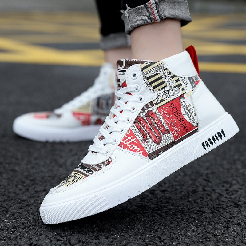 Trendy Mens Graffiti High Top Casual Sports Shoes - Pleasures and Sins   Pleasures and Sins