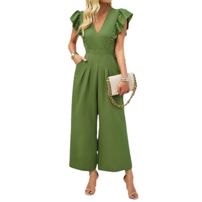 European spring and summer wide leg v neck jumpsuit - Pleasures and Sins   Pleasures and Sins