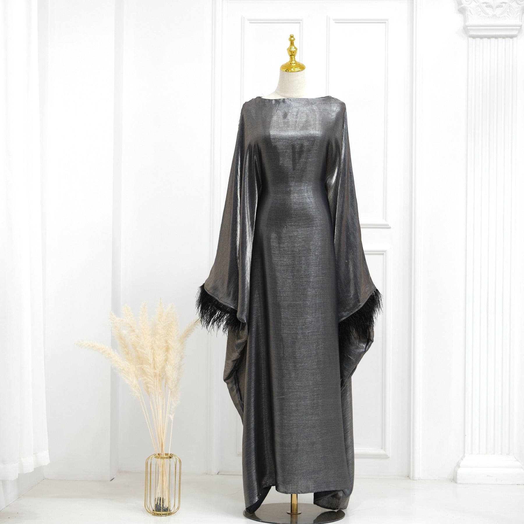 Dubai Spring/Summer Party Fur Sleeves Dress Robe - Pleasures and Sins   Pleasures and Sins