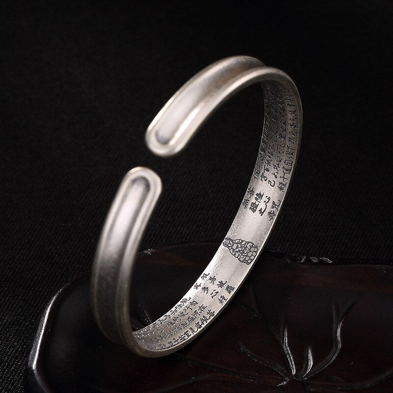 Pure Silver Six Word Mantra Buddhist Scripture Bracelet - Pleasures and Sins   Pleasures and Sins