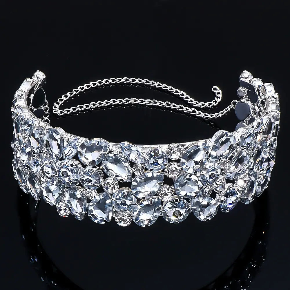 Ornate Exaggerated Water Diamond Multi-layer Choker Necklace with silver chain fastening