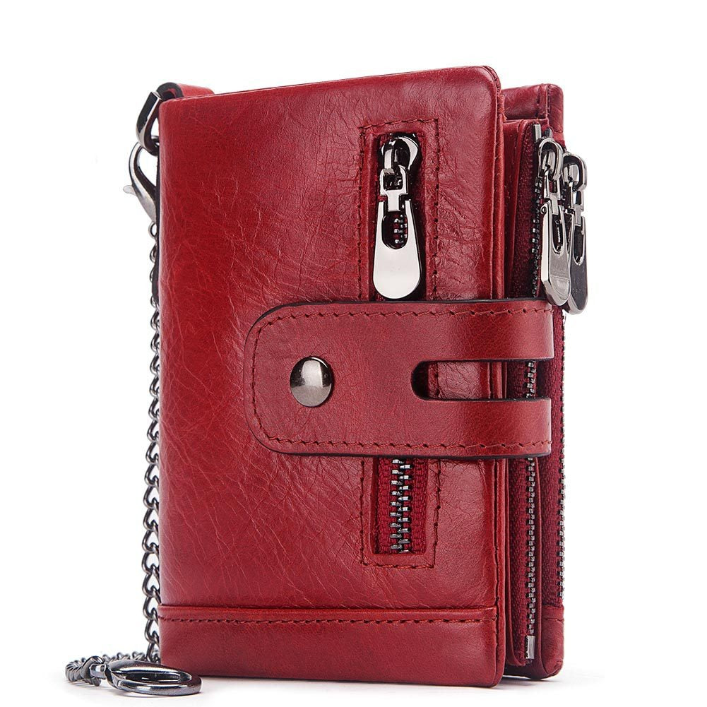 Mens short genuine leather wallet with zip and chain detail - Pleasures and Sins   Pleasures and Sins