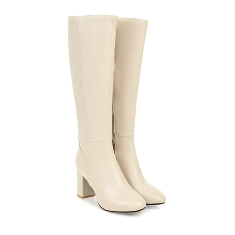 Women's British style thick soled high-heeled knee high boots