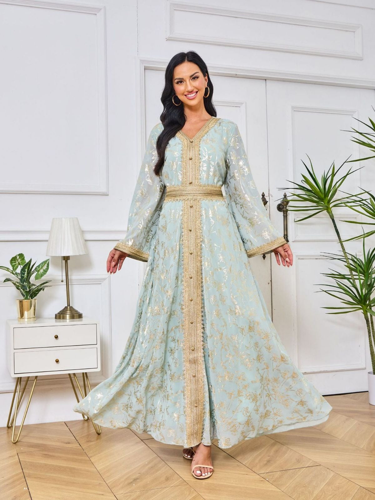 Evening Dress Muslim Flower Gold Stamping Fashion Robe - Pleasures and Sins   Pleasures and Sins