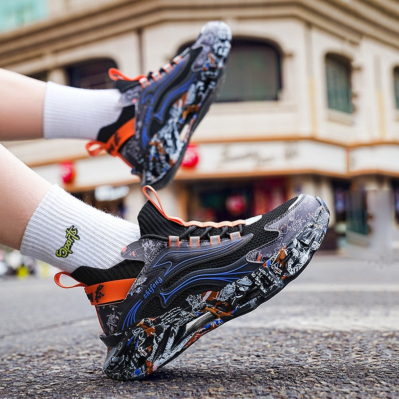 Large blade shock-absorbing running shoes, thick soled breathable sneakers