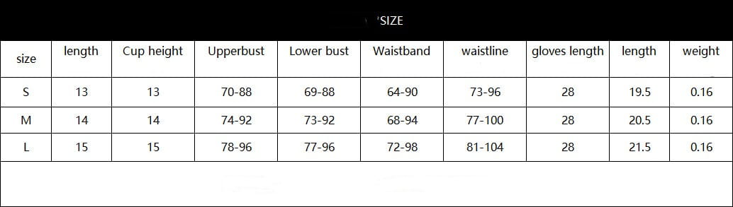 Size chart for Fluorescent Powder Pink Embroidered Sexy Underwear 6-piece Set.