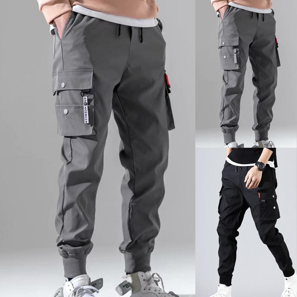 Mens Cargo Pants Joggers Solid Multi-pocket Skinny Fit Sweatpants - Pleasures and Sins   Pleasures and Sins