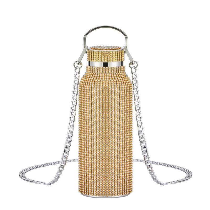 Rhinestone Encrusted Vacuum Flask High Capacity Stainless Steel Bag - Pleasures and Sins   Pleasures and Sins