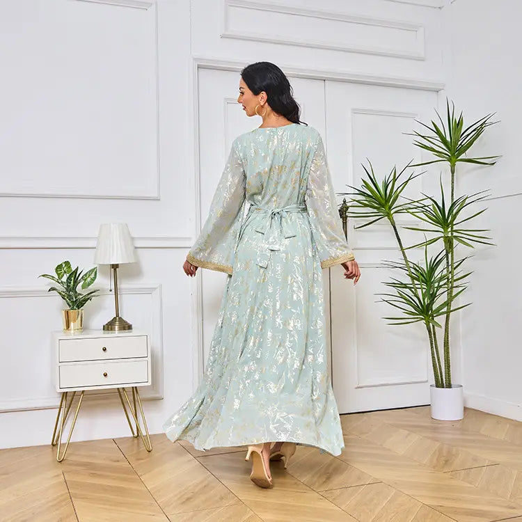 Abendkleid Muslim Blume Goldprägung Mode Robe