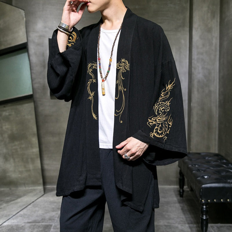 Mens Chinese Style clothing Cotton and Linen Embroidered Cardigan - Pleasures and Sins   Pleasures and Sins