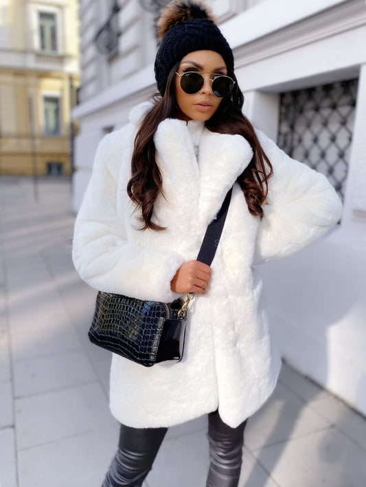 Fur plush warm loose jacket with thick collar and fur coat