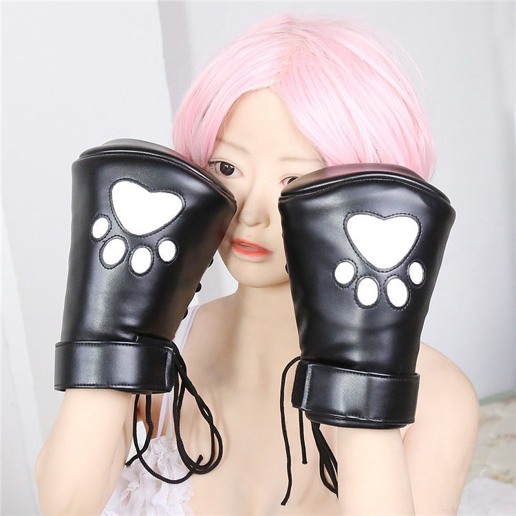 Puppy Dog Handcuffs Sponge Filled Bear Paw Covers Bright PU Leather - Pleasures and Sins   Pleasures and Sins